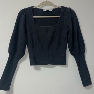 ASTR The Label Dark Grey Square Neck Puff Sleeve Top